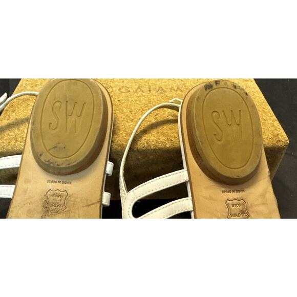 Stuart Weitzman White Tortoise Shell Patent Leather Sandals Women’s 6.5 Shoes - Picture 13 of 15